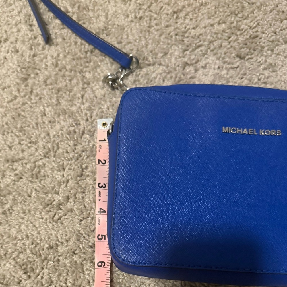 Michael Kors Royal Blue Saffiano Leather Crossbody Camera Bag Silver Hardware - Picture 12 of 12